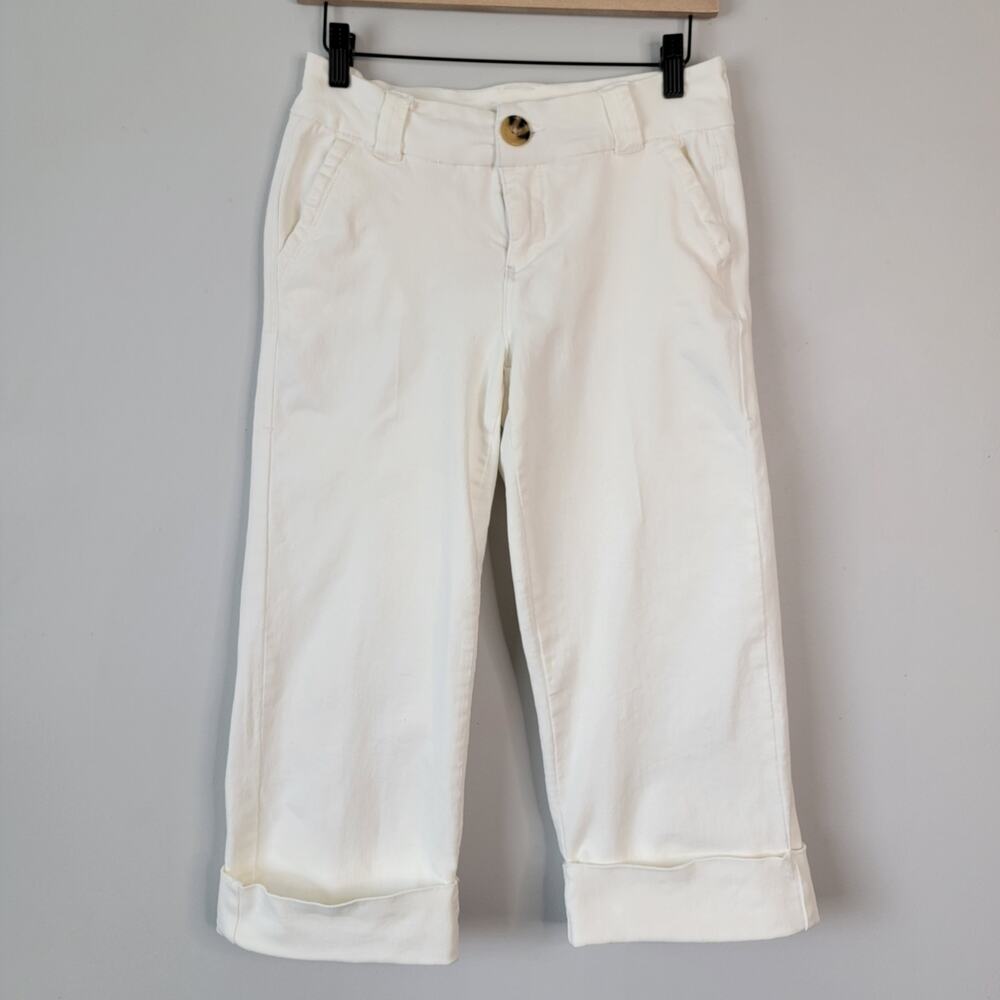 Wide Leg Cream Carpi Stretch Pants Preppy Nautical Coastal Summer Maurices Sz 4
